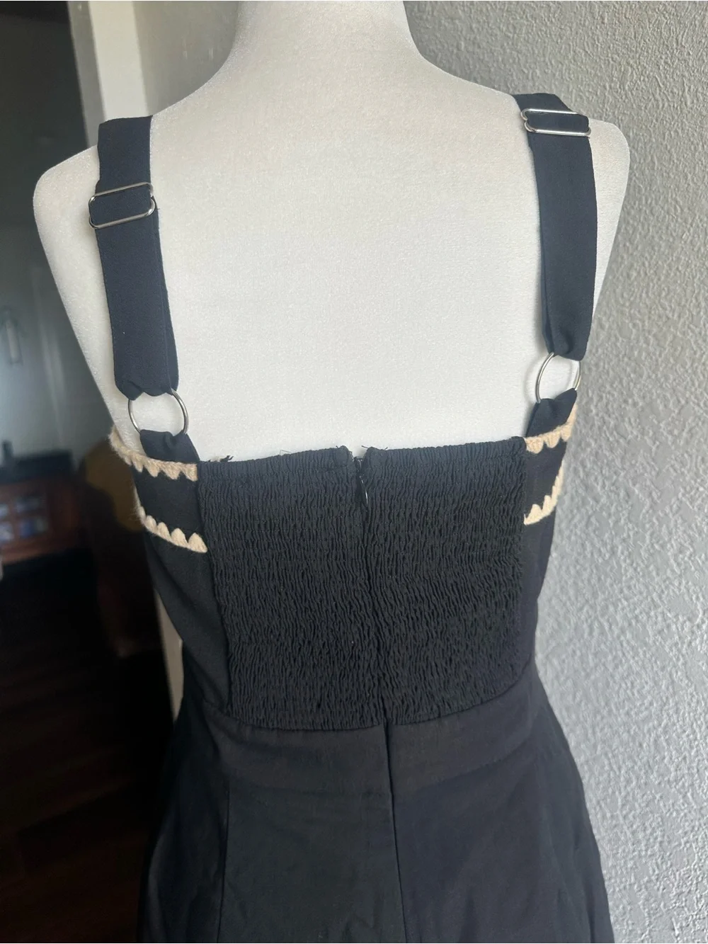 Black Romper with Cream Scallop Trim - Picture 5 of 8